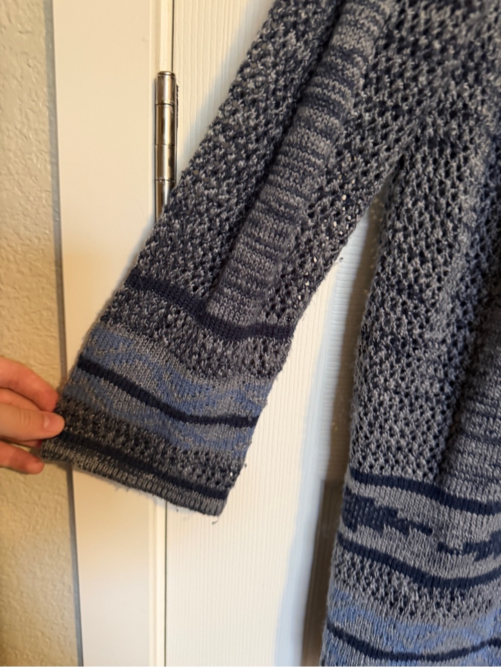 One World Blue Hooded Open Knit Boho Cardigan Sweater 2X Mountain Boho - Picture 4 of 9